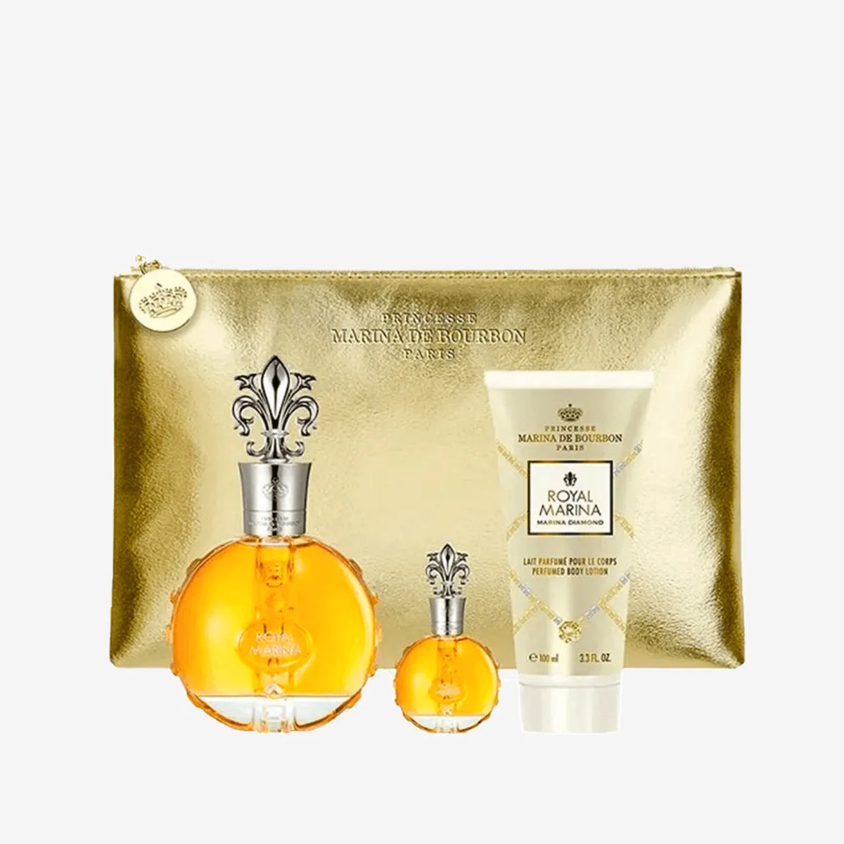 Kit Royal Diamond Marina de Bourbon Eau de Parfum 100ml + Perfume Miniatura 7,5ml + Body Lotion 100ml + Necessaire